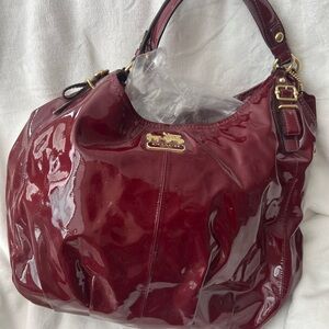 Coach Deep Red Patent Leather Shoulder Bag